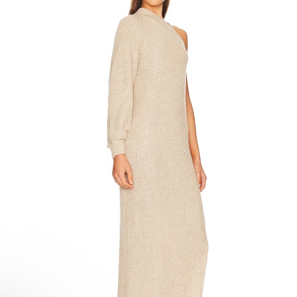 Feride One Shoulder Midi Dress in Oatmeal - Picture 2 of 6
